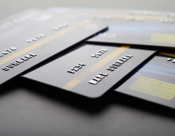 Close-up of stacked payment cards
