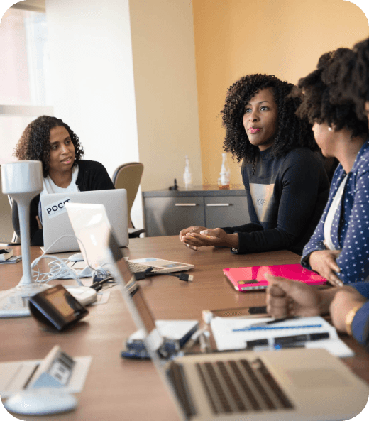 Professionals collaborating during a private banking meeting